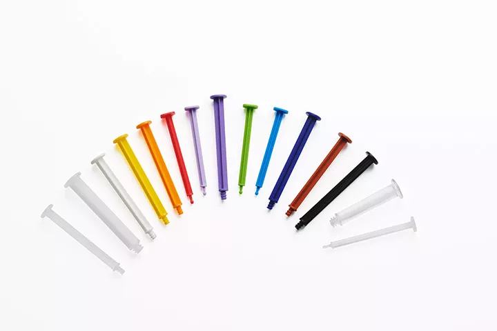 Composition of piston rods for pre-filled syringes in different colours and sizes