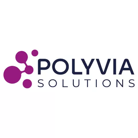 Logo Polyvia Solutions noir et violet sur fond blanc